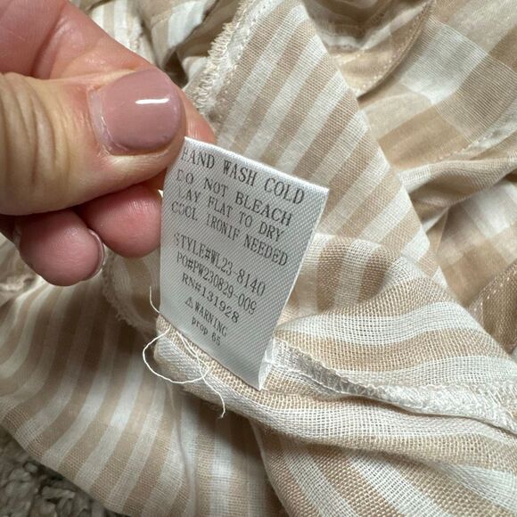 Wishlist Womens Tan/Cream Gingham Check Button Up Pleated Sleeve Top Size M NEW - Picture 7 of 7